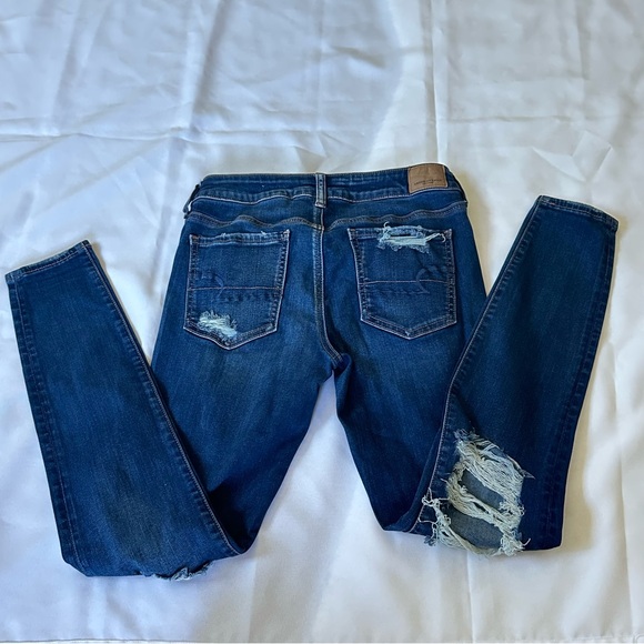 American Eagle Outfitters Women's Distressed Blue Jeggings Super StretchX Size 8 - Picture 7 of 7